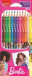 Színes ceruza készlet, háromszögletű, MAPED "Barbie", 12 különböző szín